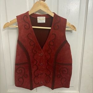 Vintage Exclusive Imports Red Cow Hide Leather Vest Size Medium